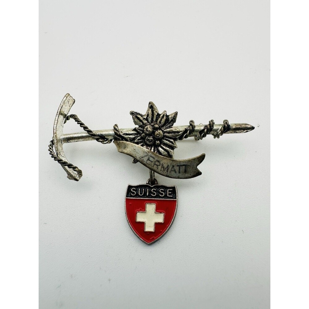 Vintage Zermatt Switzerland Enamel Souvenir Pin Brooch